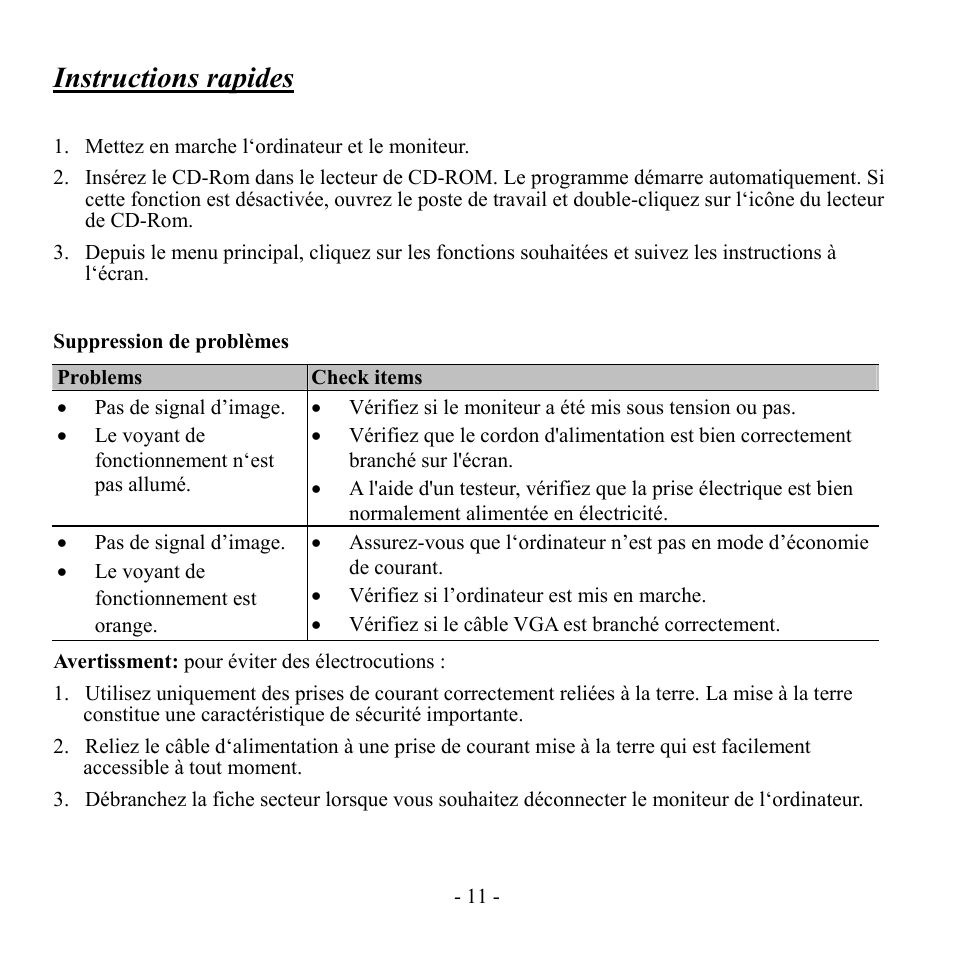 Instructions rapides | Hanns.G Hi221DPB User Manual | Page 10 / 15