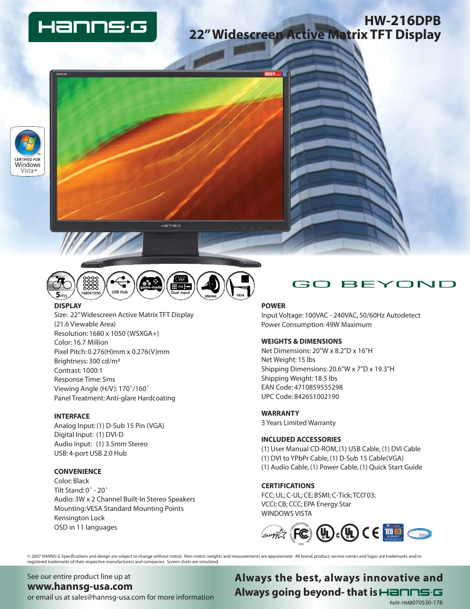 Hanns.G HW216D User Manual | 1 page