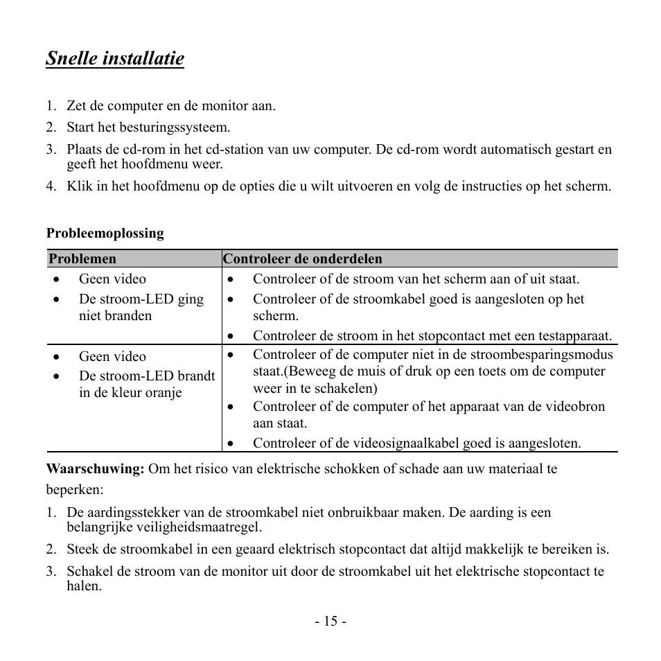 Snelle installatie | Hanns.G HG191 User Manual | Page 16 / 17