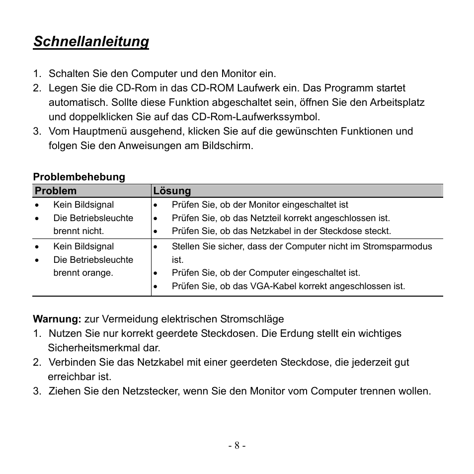Schnellanleitung, Problembehebung | Hanns.G HH251 User Manual | Page 10 / 17