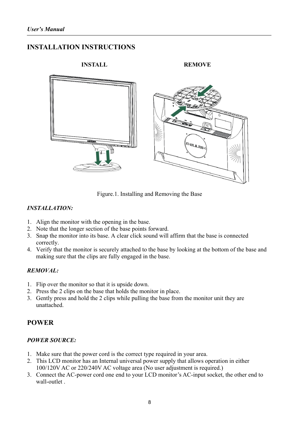 Installation instructions, Power | Hanns.G HSG1034 User Manual | Page 8 / 21