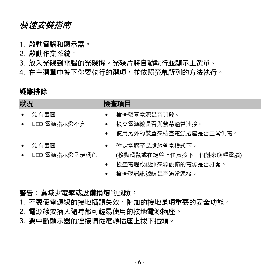 快速安裝指南 | Hanns.G HG216DPO User Manual | Page 6 / 16