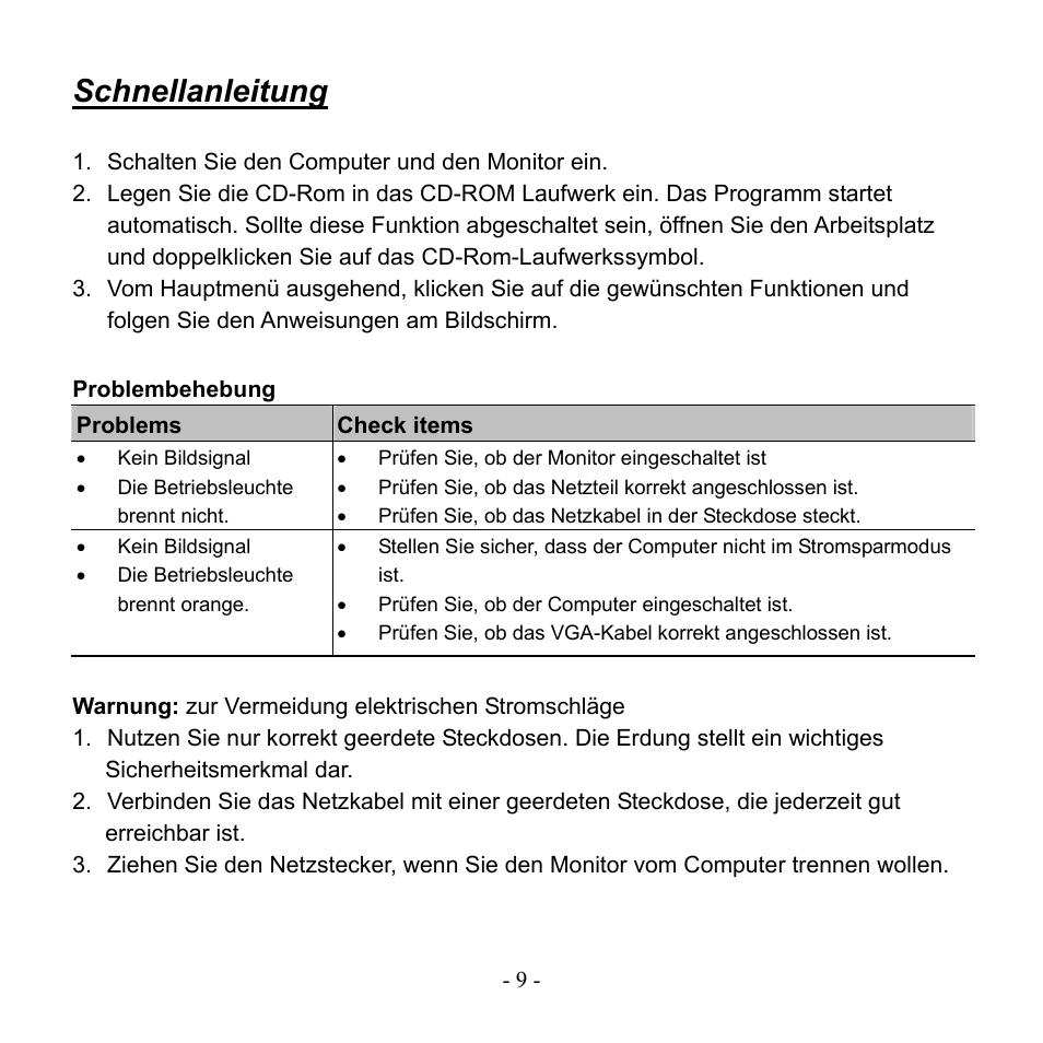 Schnellanleitung, Problembehebung | Hanns.G HG216DPO User Manual | Page 9 / 16