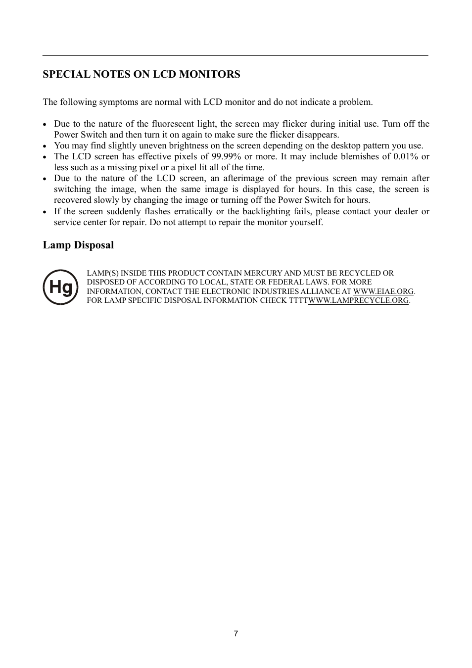 Lamp disposal | Hanns.G HW191 User Manual | Page 7 / 20