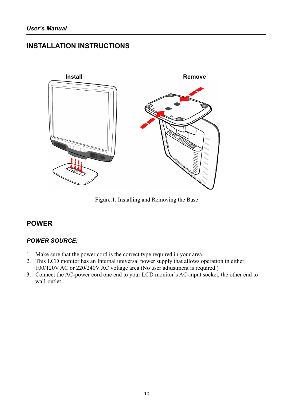 Installation instructions, Power | Hanns.G HU171D User Manual | Page 10 / 23