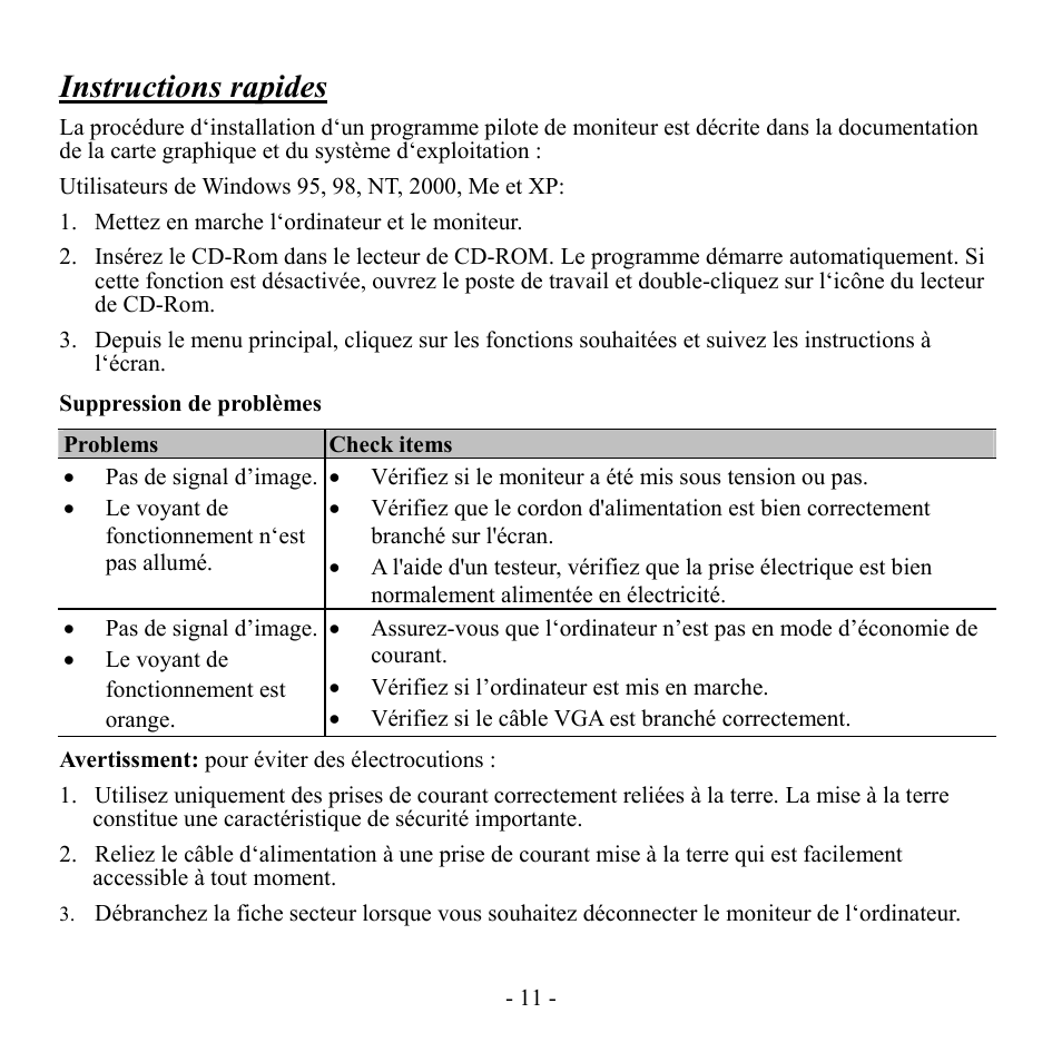 Instructions rapides | Hanns.G HU151A User Manual | Page 12 / 17