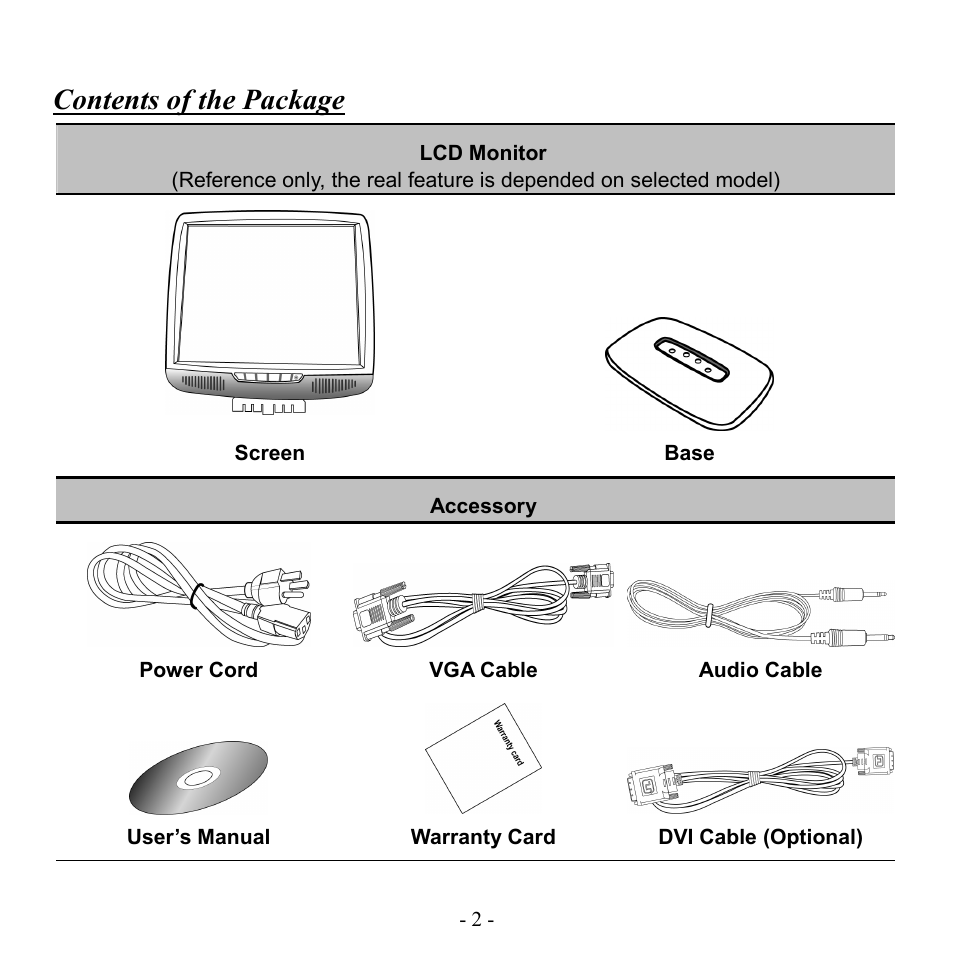 Lcd monitor, Accessory | Hanns.G HU151A User Manual | Page 3 / 17