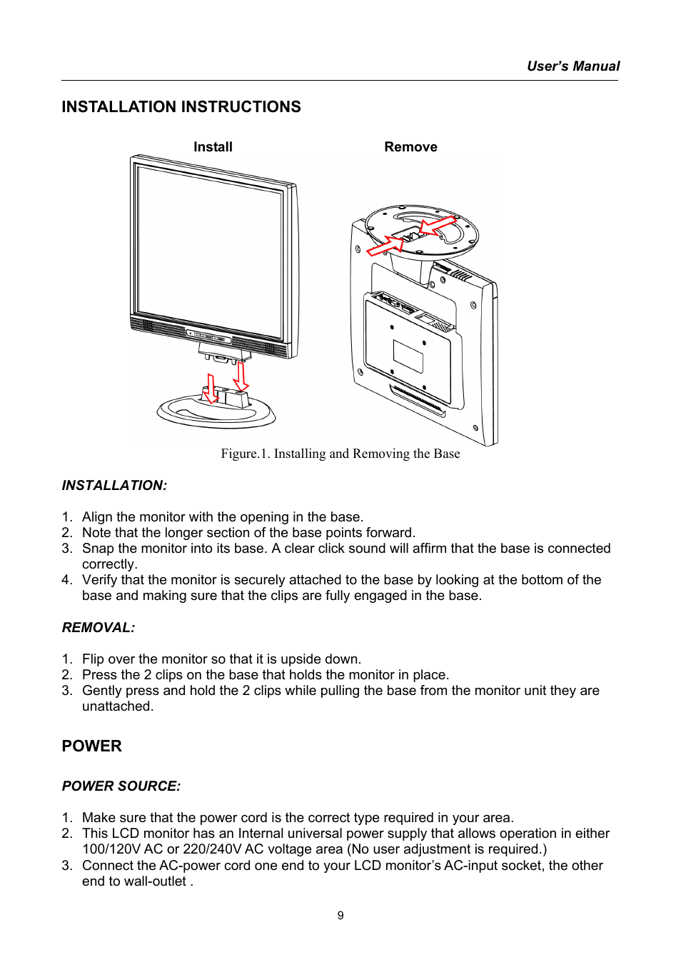 Installation instructions, Power | Hanns.G HX191 User Manual | Page 9 / 20