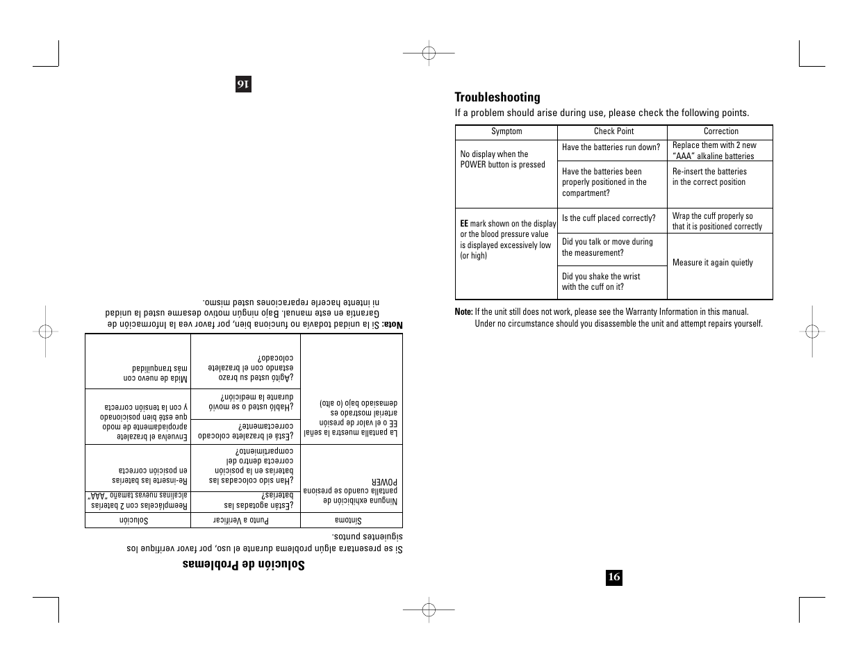 Troubleshooting, Solución de problemas | Health O Meter 7632 User Manual | Page 37 / 42