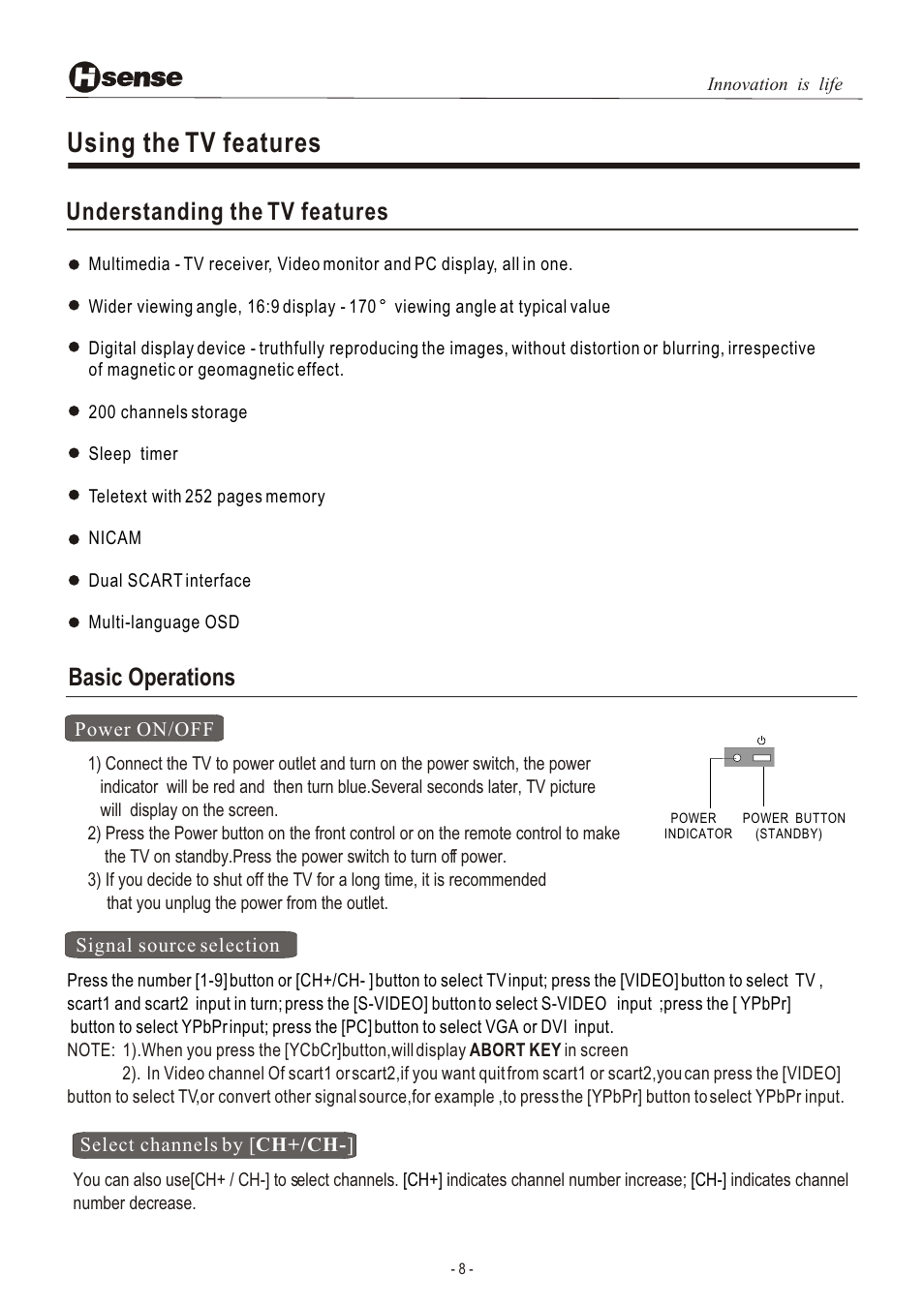 Т³гж 9, Using the tv features, Basic operations | Understanding the tv features | Hisense Group LCD3201EU User Manual | Page 9 / 21