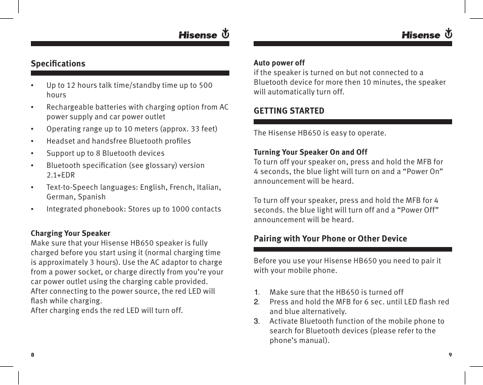 Hisense Group HB650 User Manual | Page 5 / 11