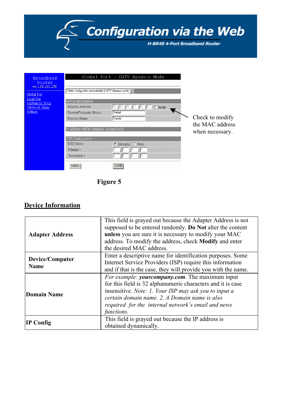 Figure 5, Device information, Domain name | Hawking Technology H-BR49 User Manual | Page 15 / 67