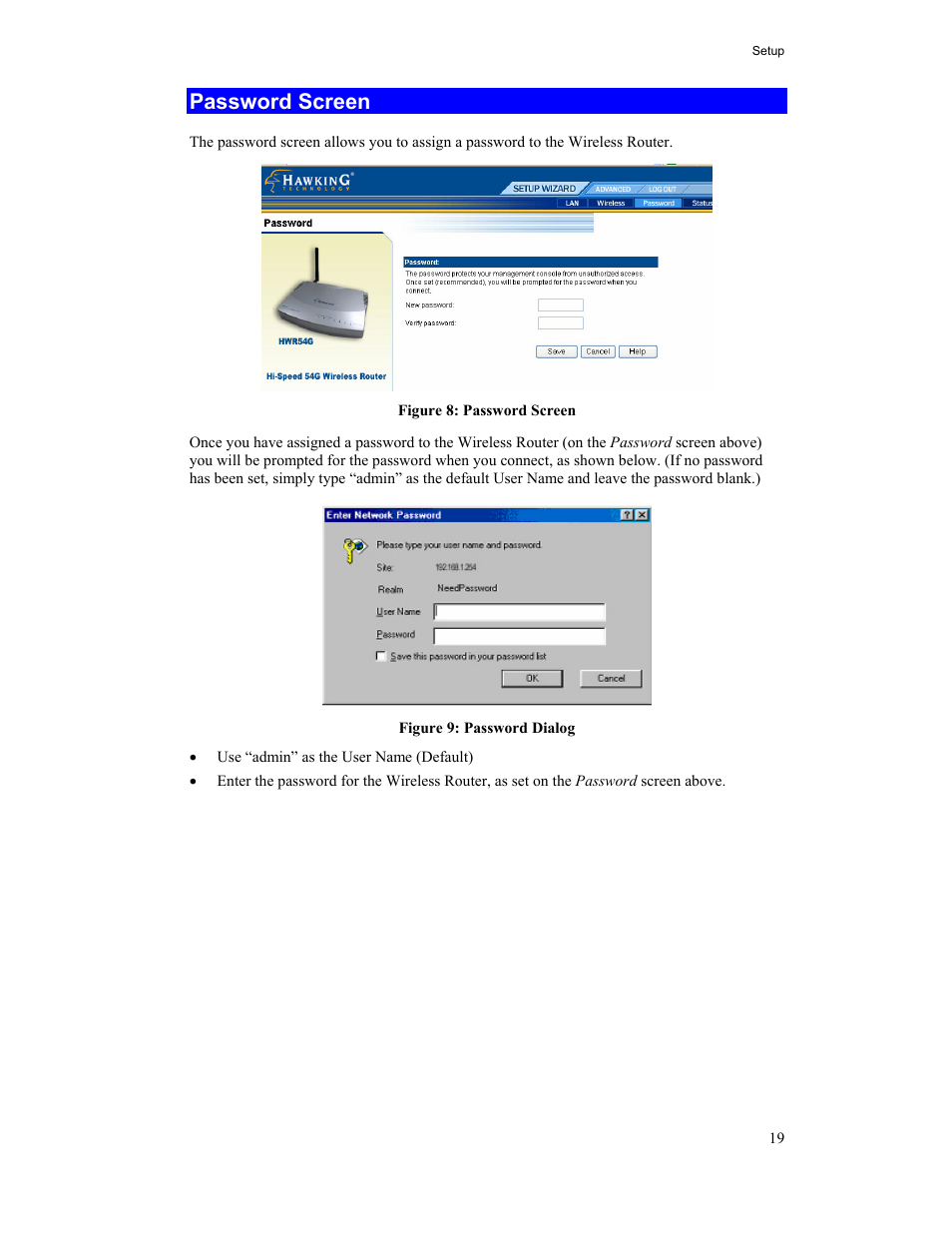 Password screen | Hawking Technology HWR54G User Manual | Page 23 / 90