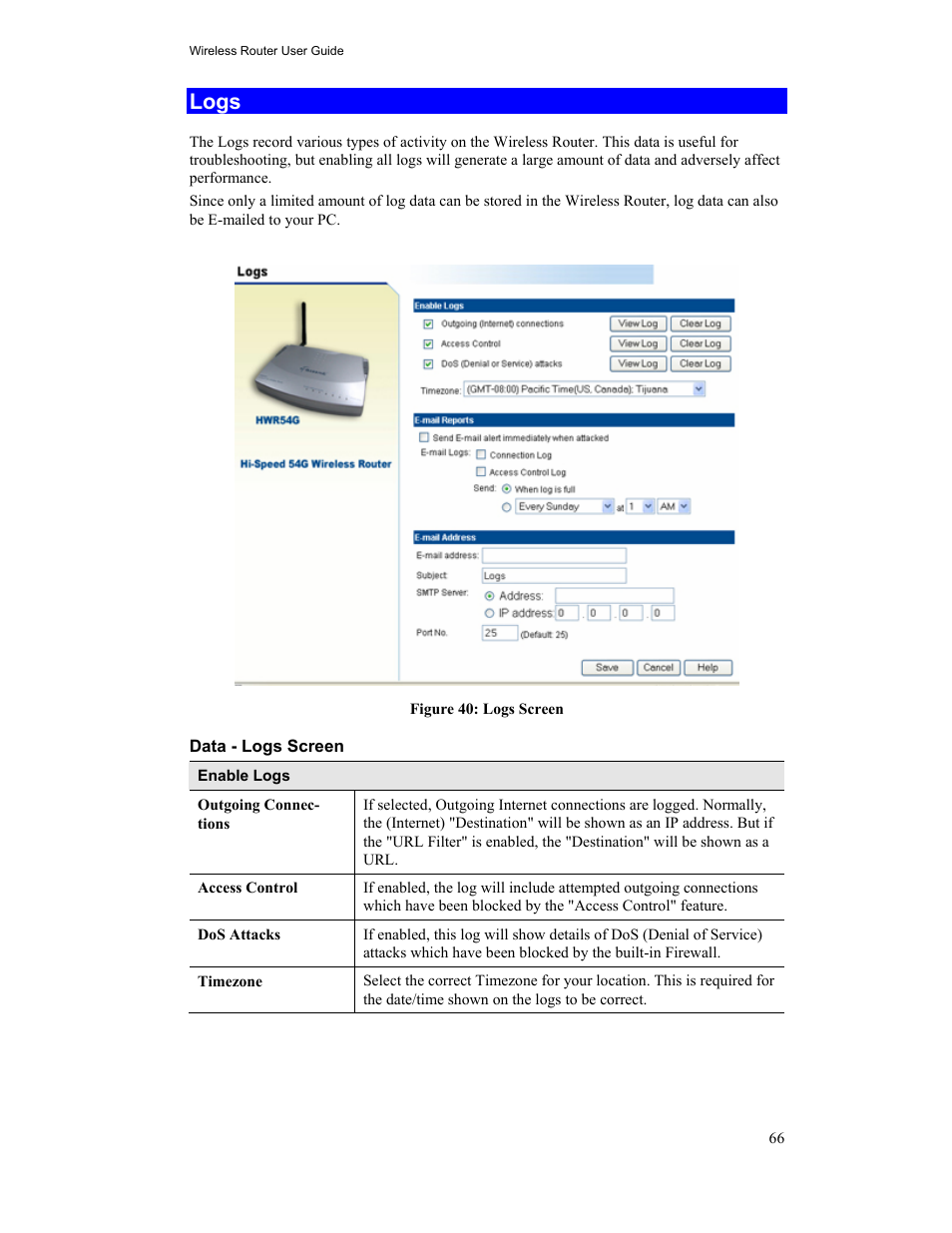 Logs | Hawking Technology HWR54G User Manual | Page 70 / 90