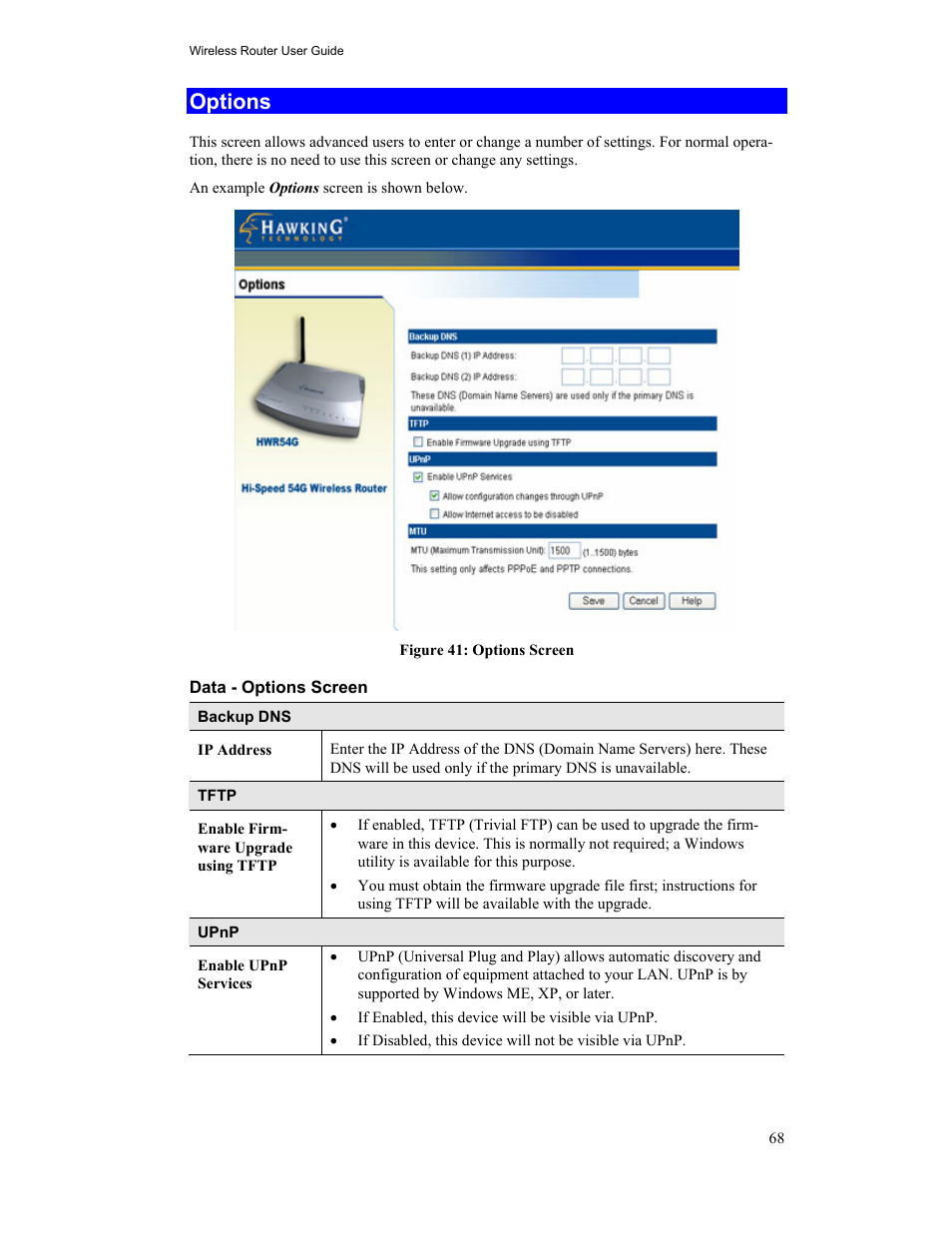 Options | Hawking Technology HWR54G User Manual | Page 72 / 90