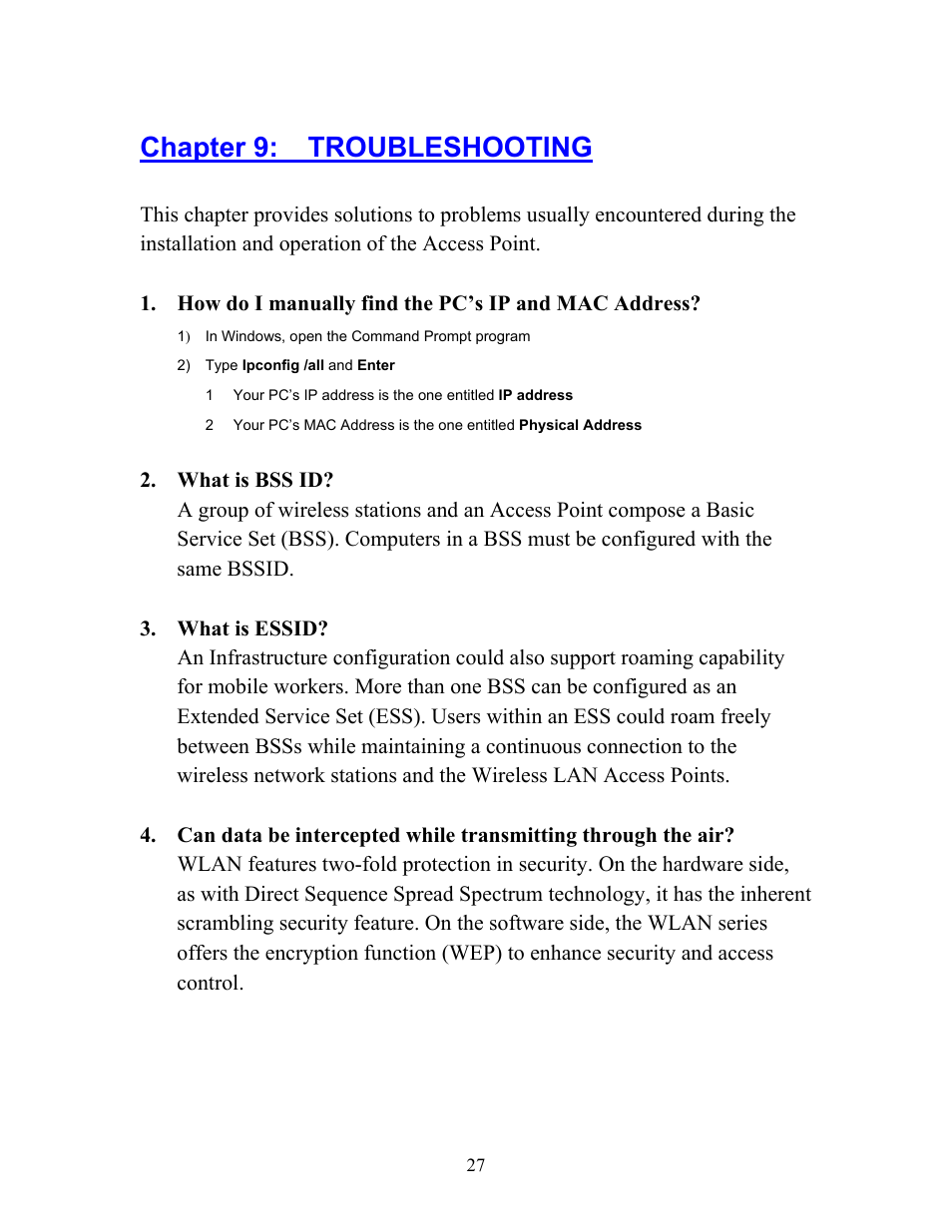 Chapter 9:troubleshooting, Chapter 9: troubleshooting | Hawking Technology HWUR54G User Manual | Page 27 / 29
