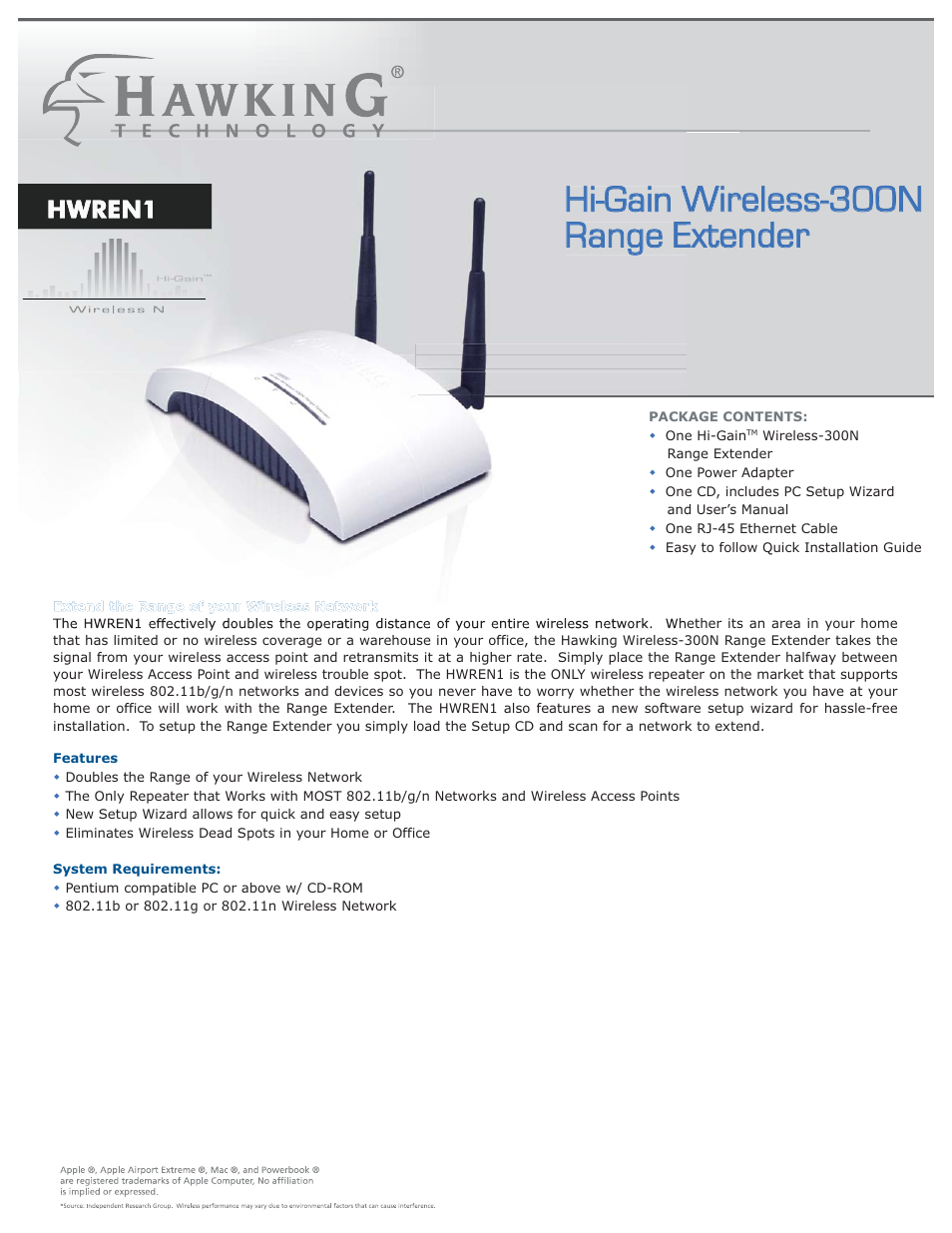 Hi-gain wireless-300n range extender, Hwren1 | Hawking Technology Hawking Hi-Gain Wireless USB Network Dish Adapter 300N User Manual | Page 11 / 24