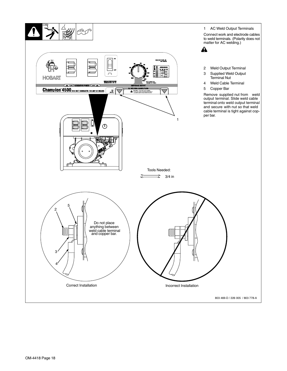 4. connecting to weld output terminals | Hobart Welding Products CHAMPION 4500 OM-4418 User Manual | Page 22 / 52