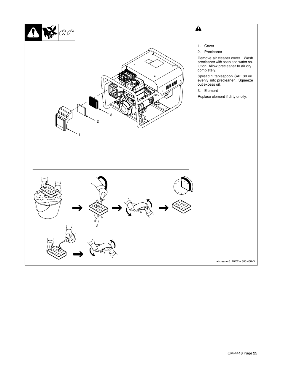 2. servicing air cleaner | Hobart Welding Products CHAMPION 4500 OM-4418 User Manual | Page 29 / 52