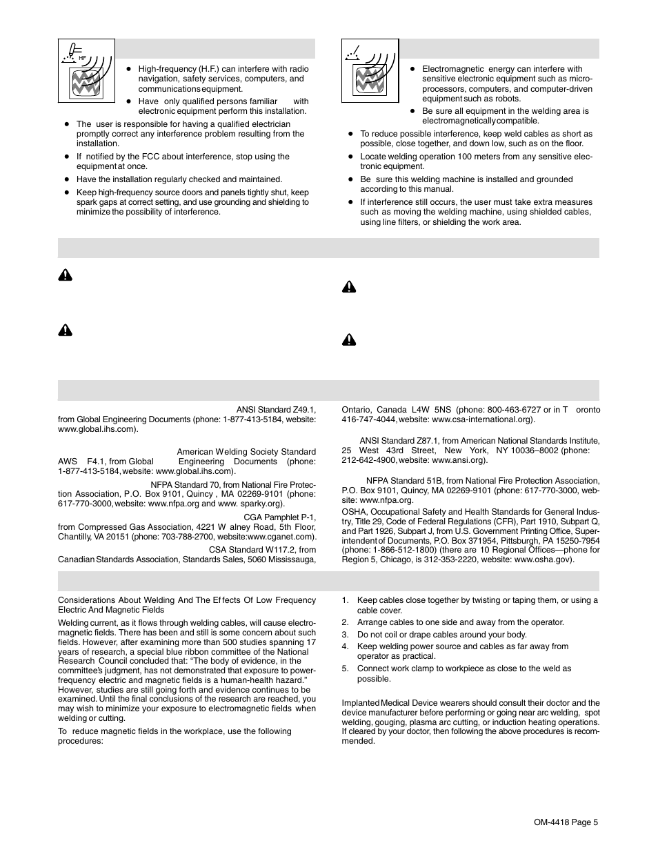 6. california proposition 65 warnings, 7. principal safety standards, 8. emf information | Hobart Welding Products CHAMPION 4500 OM-4418 User Manual | Page 9 / 52