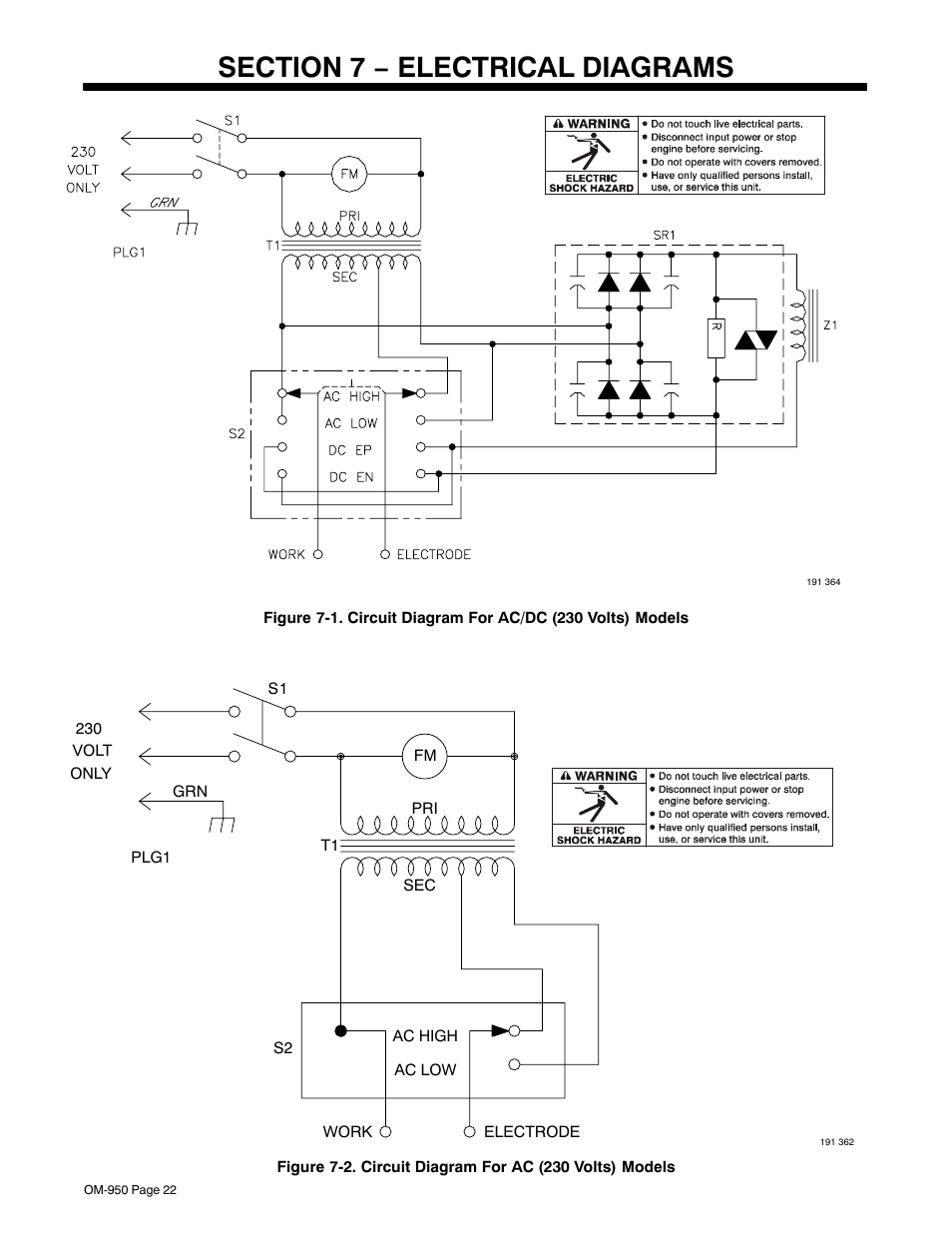 Section 7 − electrical diagrams | Hobart Welding Products STICKMATE OM-950 User Manual | Page 26 / 40