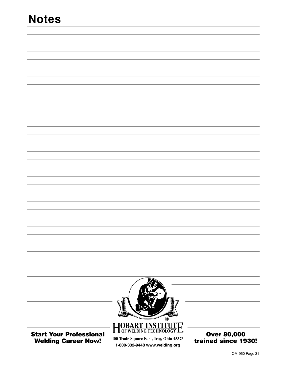 Hobart Welding Products STICKMATE OM-950 User Manual | Page 35 / 40