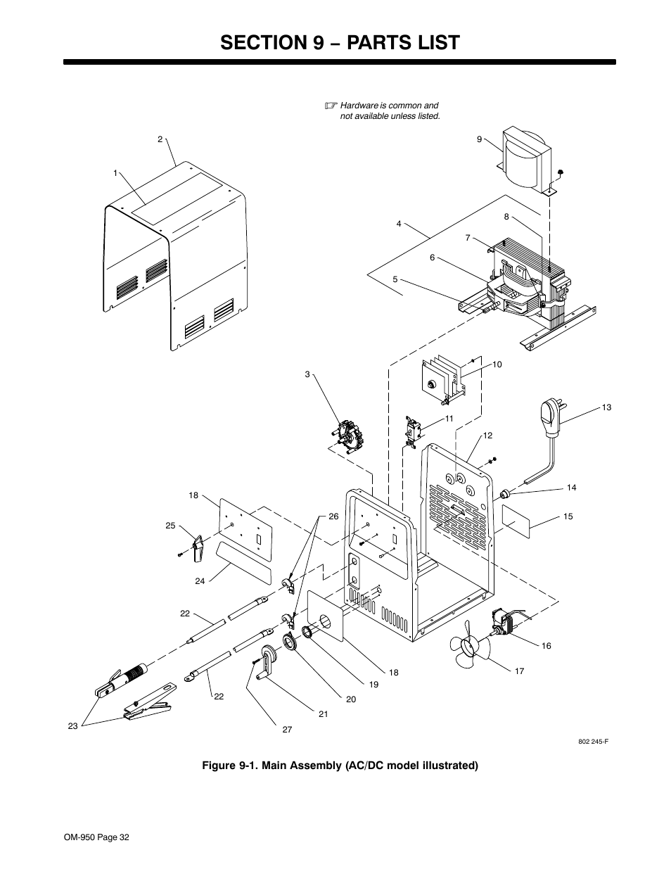 Section 9 − parts list | Hobart Welding Products STICKMATE OM-950 User Manual | Page 36 / 40