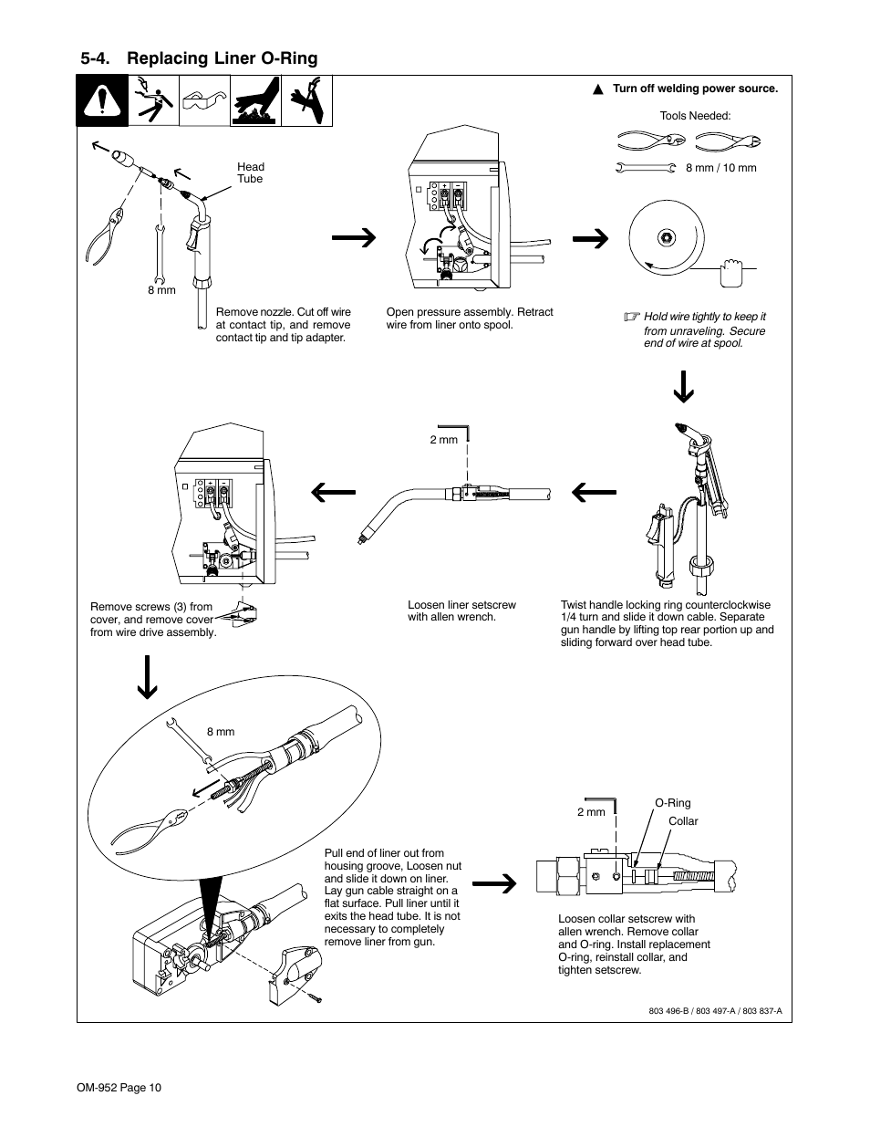 4. replacing liner o-ring | Hobart Welding Products H-9A Gun User Manual | Page 14 / 24