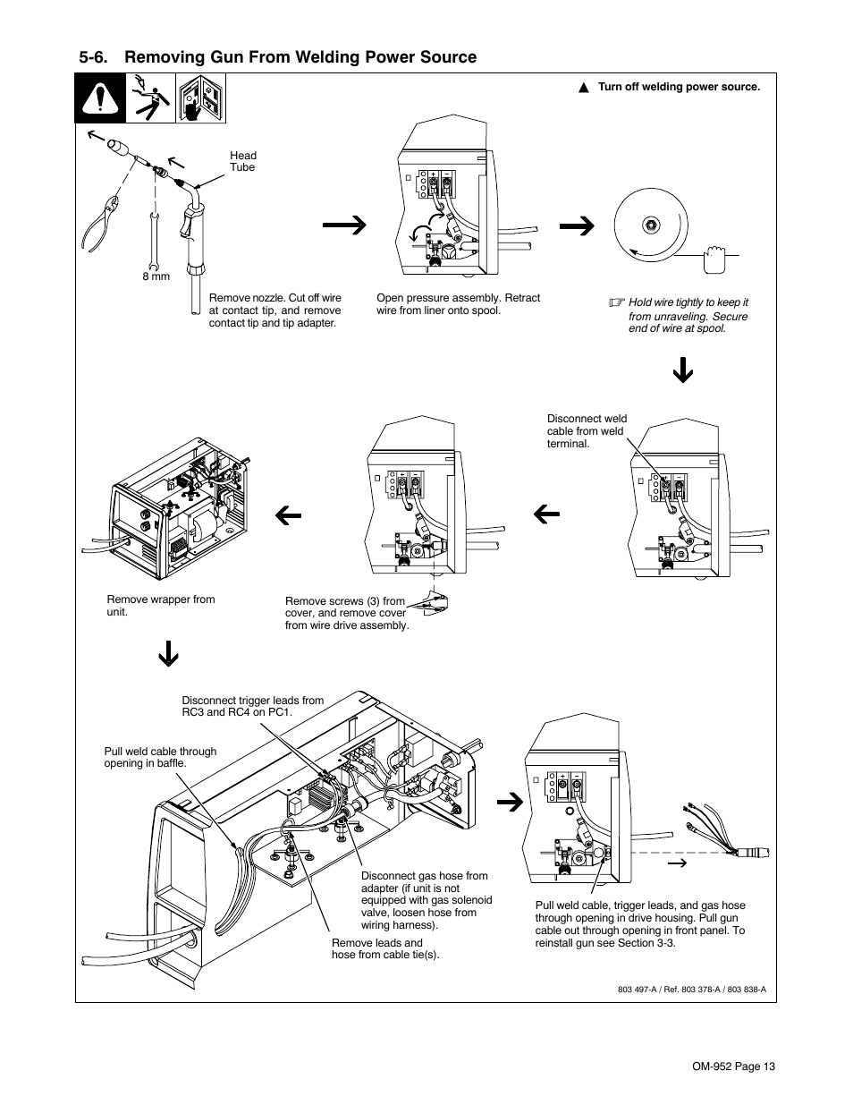 6. removing gun from welding power source | Hobart Welding Products H-9A Gun User Manual | Page 17 / 24