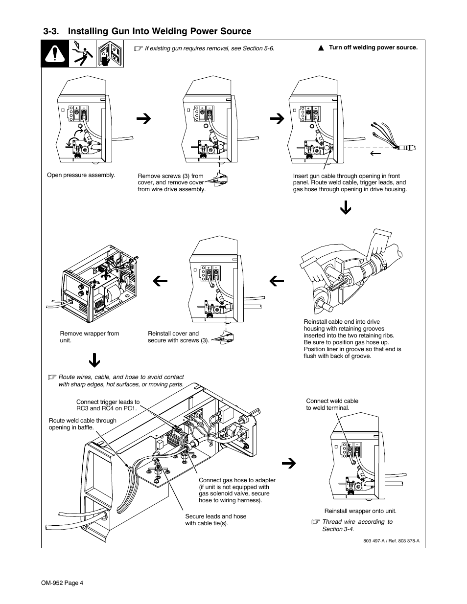 3. installing gun into welding power source | Hobart Welding Products H-9A Gun User Manual | Page 8 / 24