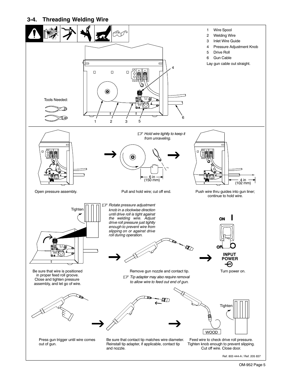 4. threading welding wire | Hobart Welding Products H-9A Gun User Manual | Page 9 / 24