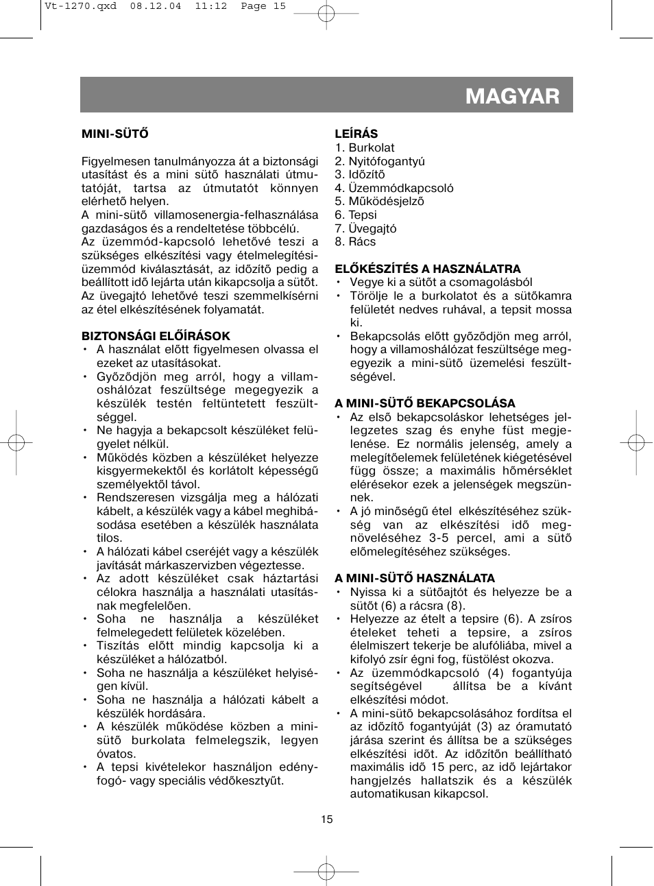 Magyar | Vitek VT-1270 User Manual | Page 18 / 32