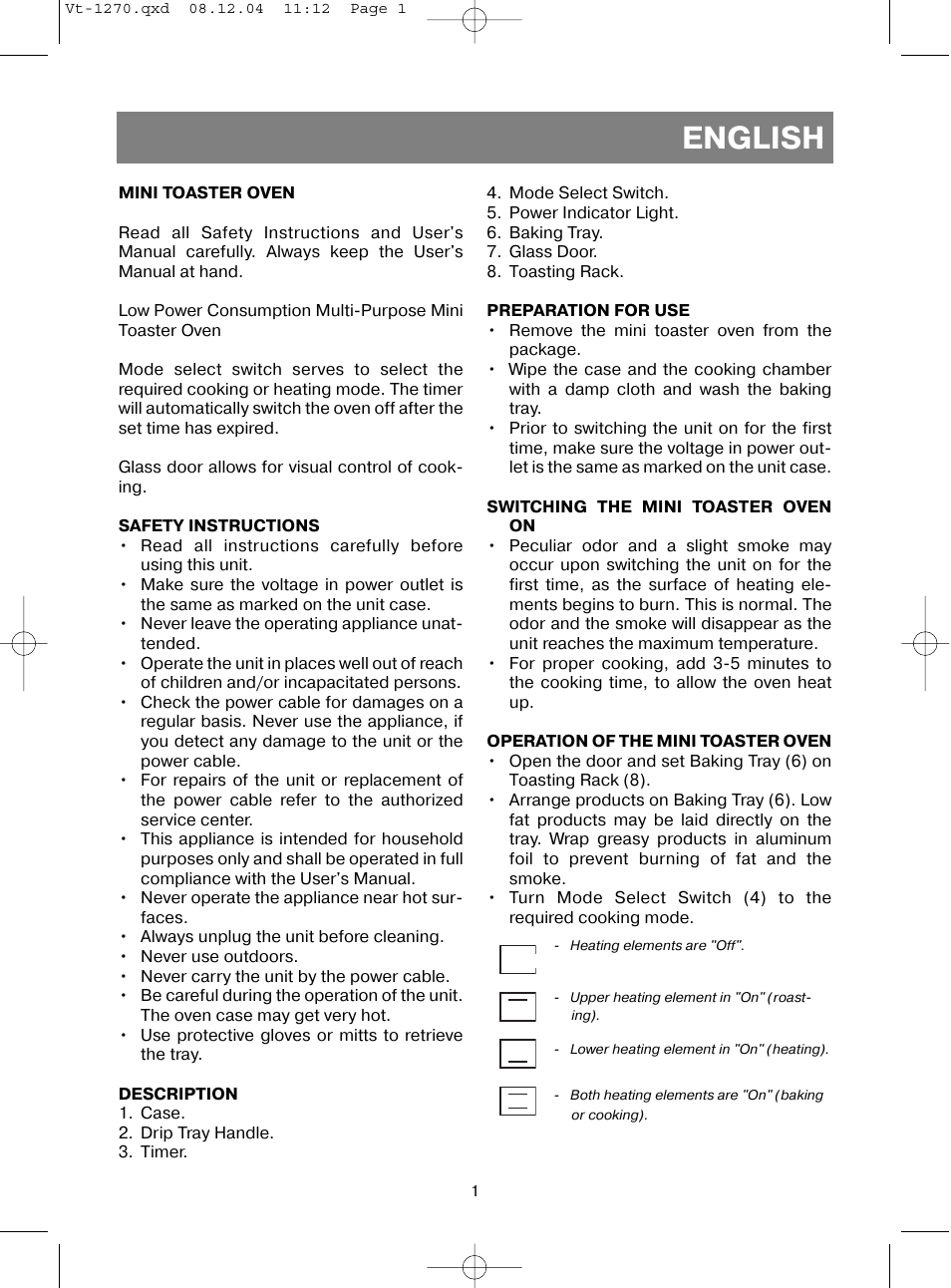 English | Vitek VT-1270 User Manual | Page 4 / 32
