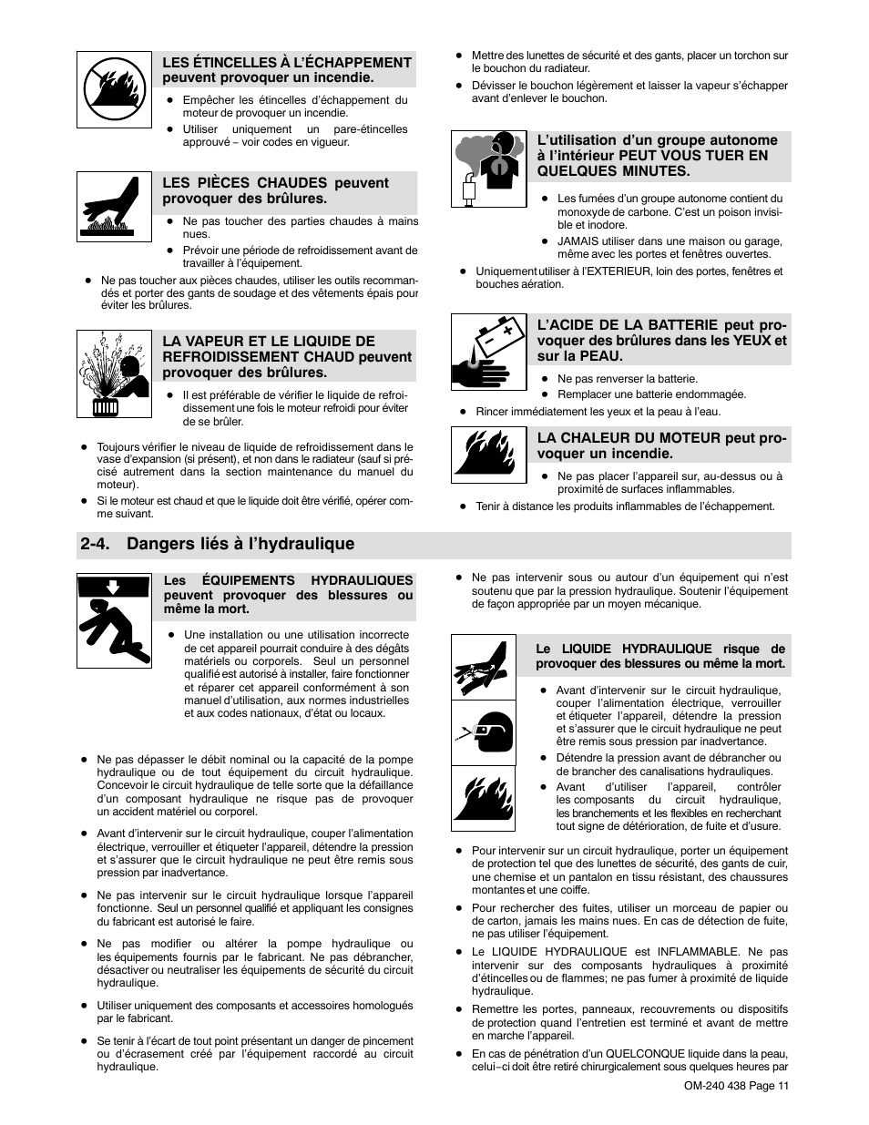 4. dangers liés à l’hydraulique | Hobart Welding Products CHAMPION ELITE OM-240 438E User Manual | Page 15 / 64
