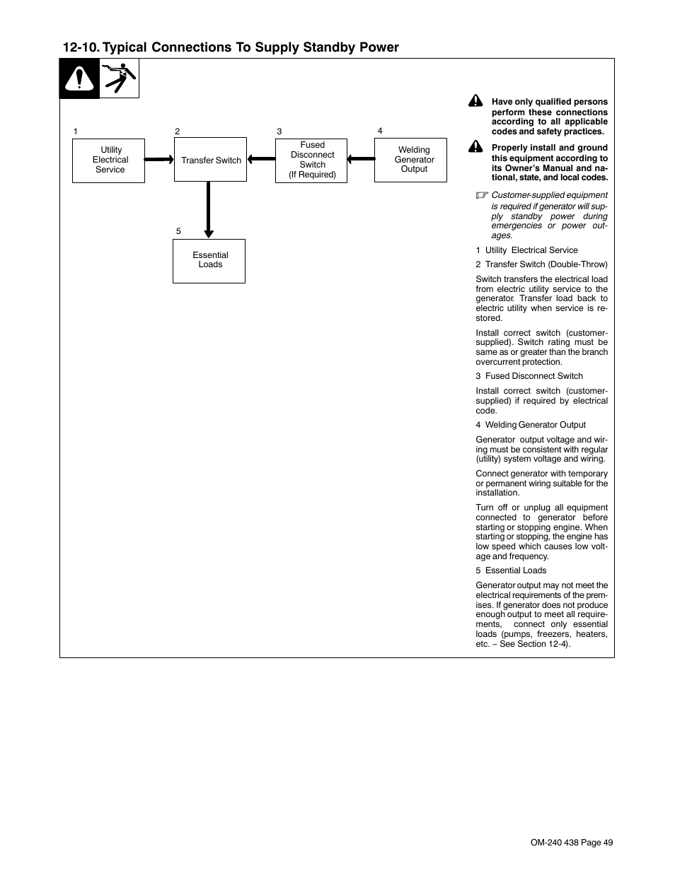 10. typical connections to supply standby power | Hobart Welding Products CHAMPION ELITE OM-240 438E User Manual | Page 53 / 64