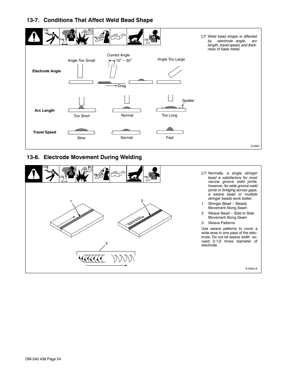 7. conditions that affect weld bead shape, 8. electrode movement during welding | Hobart Welding Products CHAMPION ELITE OM-240 438E User Manual | Page 58 / 64
