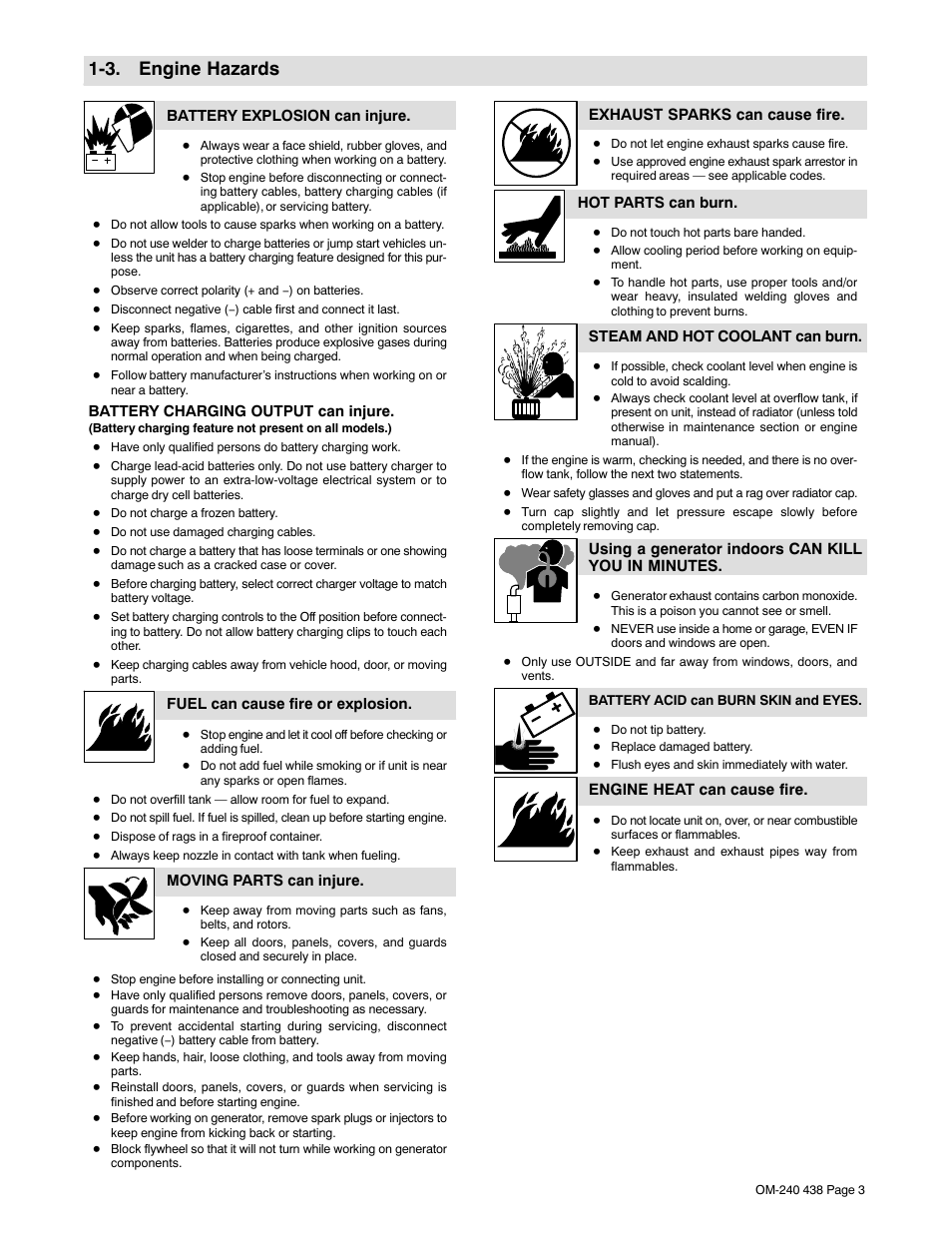 3. engine hazards | Hobart Welding Products CHAMPION ELITE OM-240 438E User Manual | Page 7 / 64