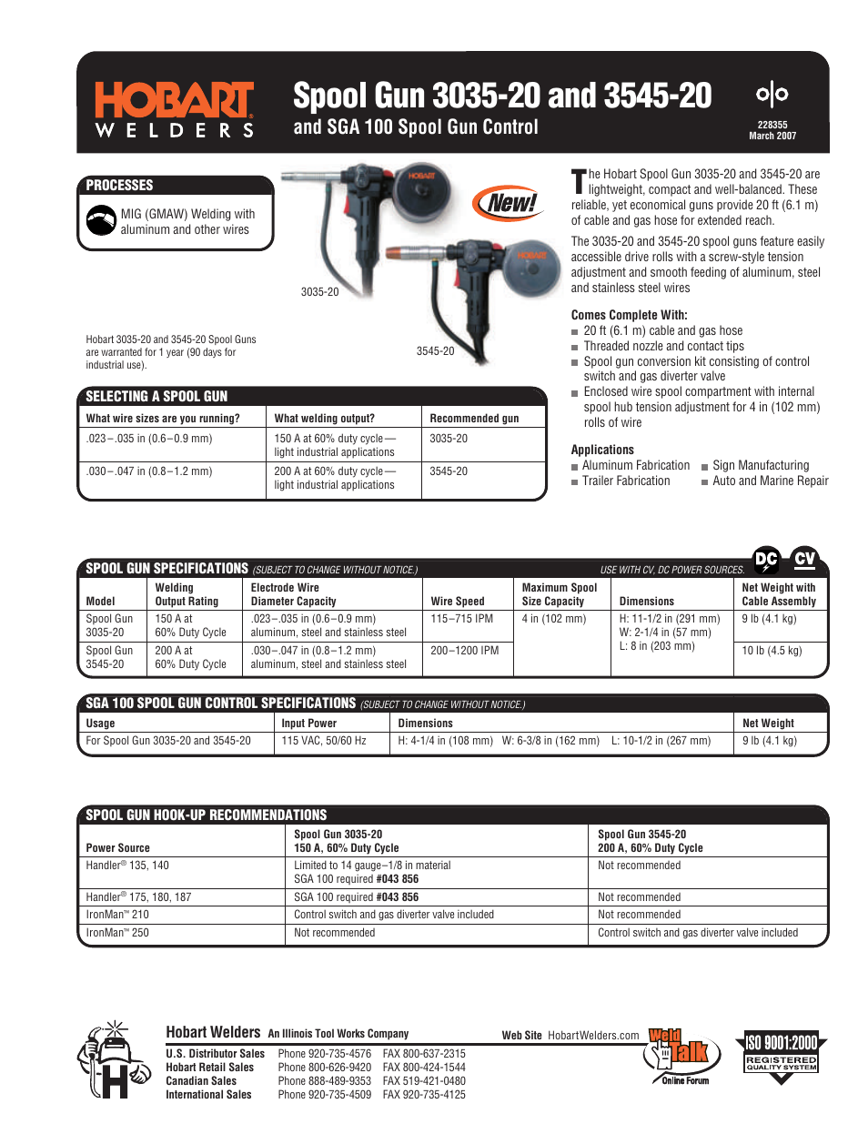 Hobart Welding Products SPOOL GUN 3545-20 User Manual | 2 pages