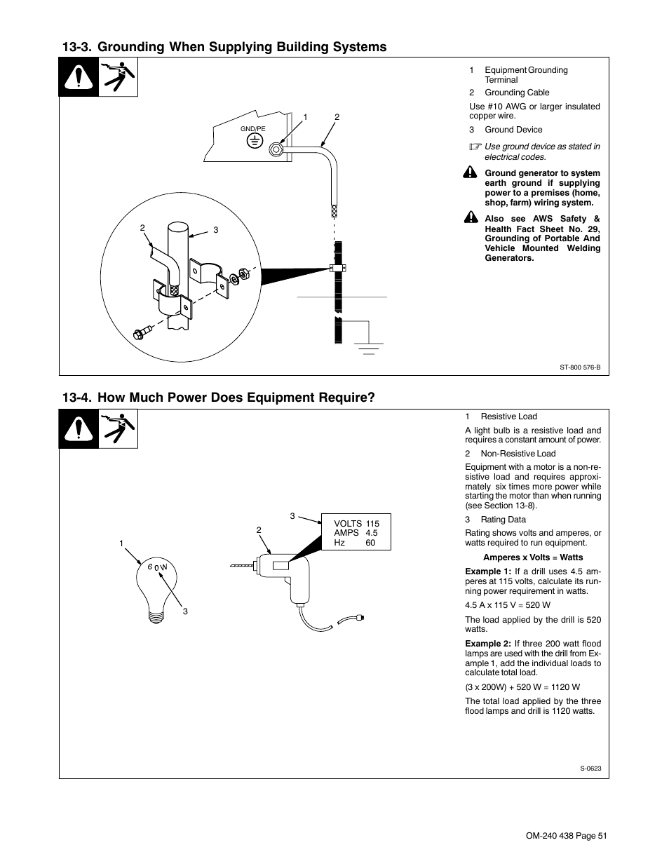 3. grounding when supplying building systems, 4. how much power does equipment require | Hobart Welding Products CHAMPION ELITE OM-240 438B User Manual | Page 55 / 72