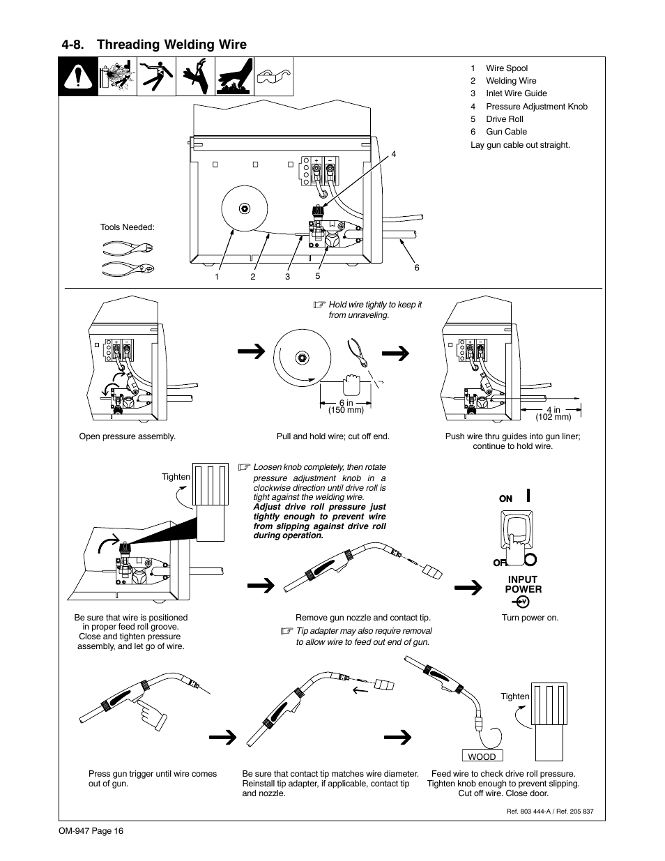 8. threading welding wire | Hobart Welding Products HANDLER 125 AND H-9B GUN OM-947 212 149D User Manual | Page 20 / 48