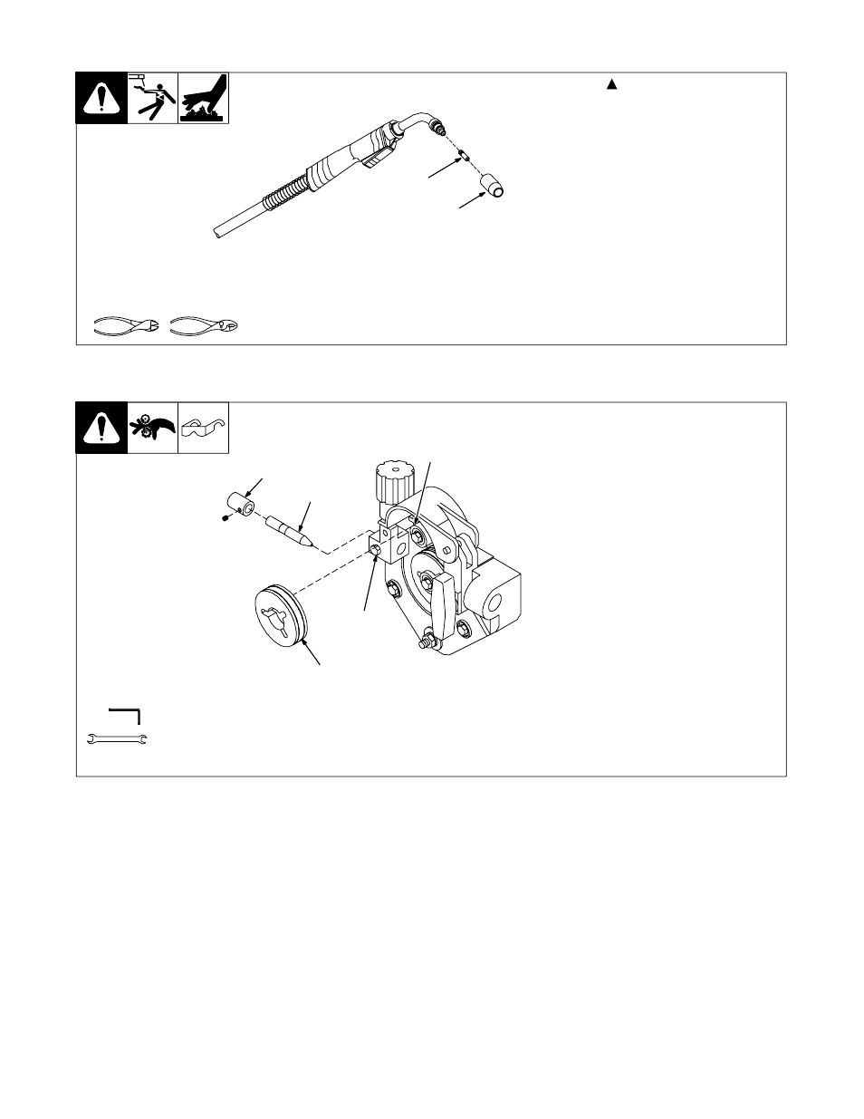 4. replacing gun contact tip, 5. changing drive roll and wire inlet guide | Hobart Welding Products IRONMAN OM-198 683C User Manual | Page 25 / 44