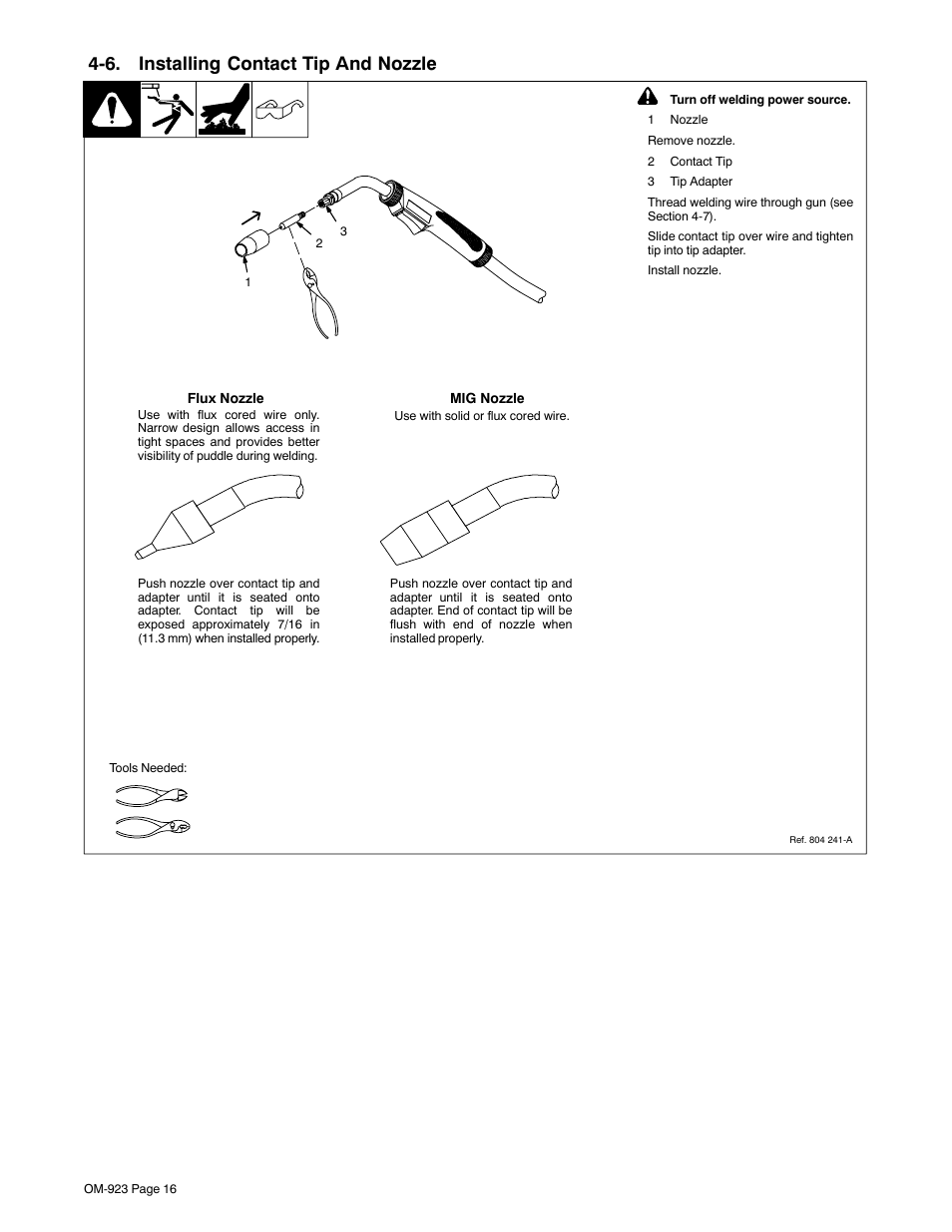 6. installing contact tip and nozzle | Hobart Welding Products Handler 125 EZ User Manual | Page 20 / 48
