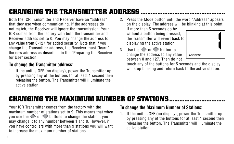 Changing the transmitter address, Changing the maximum number of stations | Hunter Fan ICR User Manual | Page 12 / 32