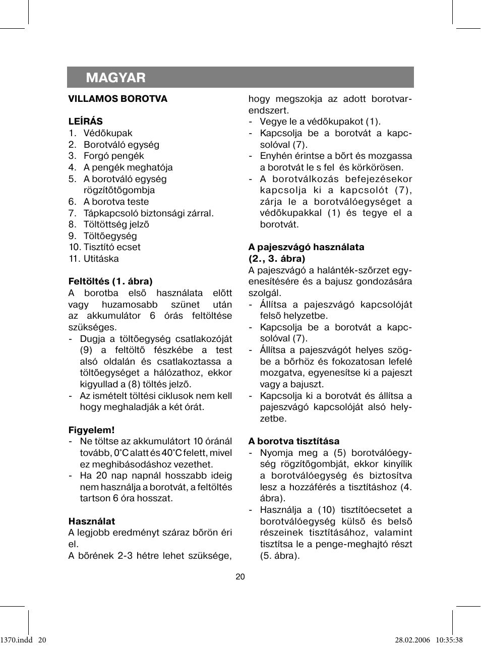 Magyar | Vitek VT-1370 B User Manual | Page 20 / 40