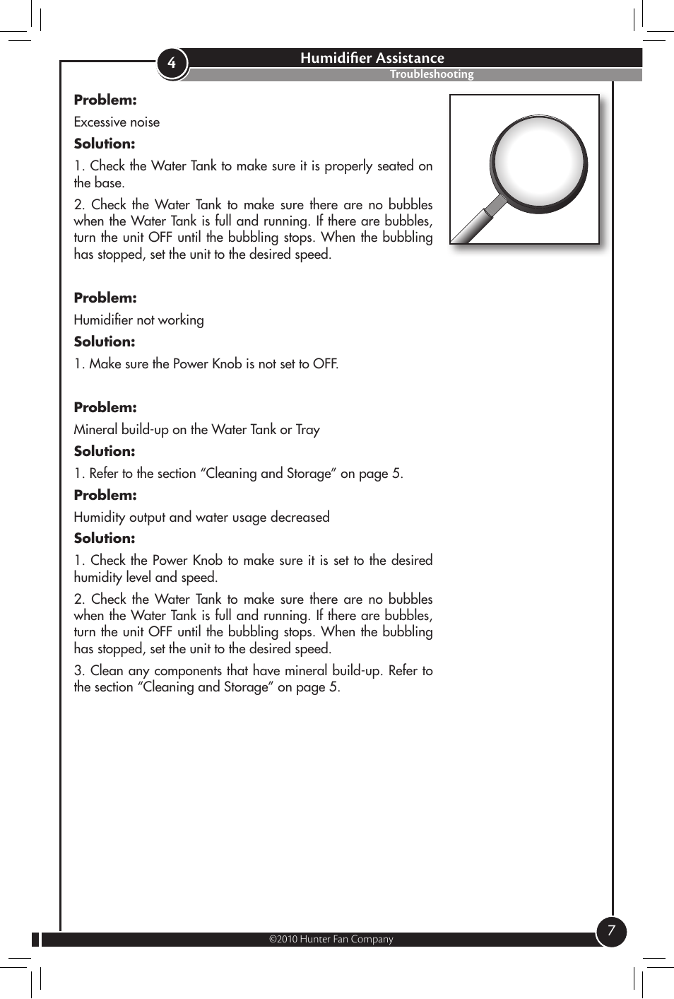 Humidifier assistance, Troubleshooting | Hunter Fan 31004 User Manual | Page 7 / 11