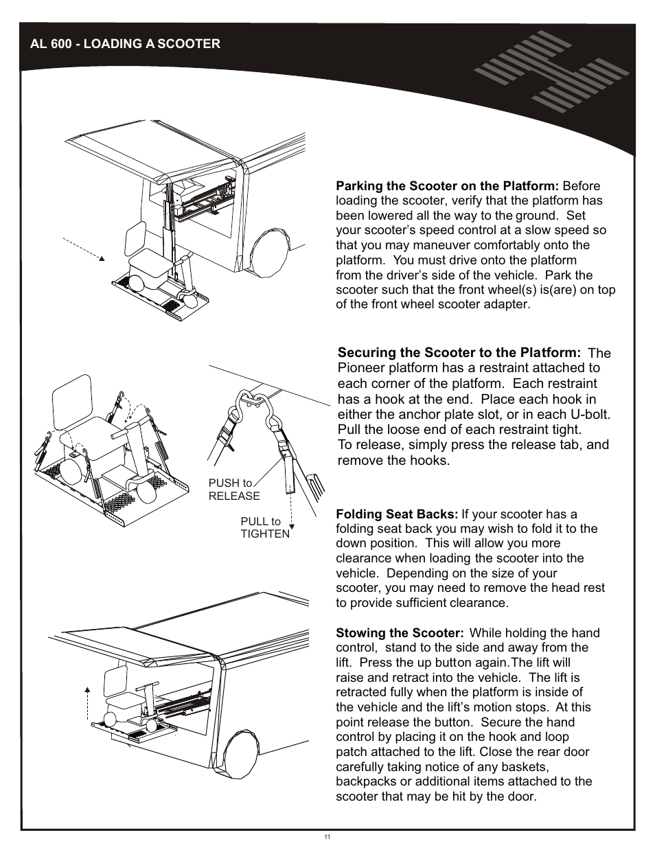 Operation - al600 - loading a scooter, Al600 | Harmar Mobility AL600 User Manual | Page 11 / 20