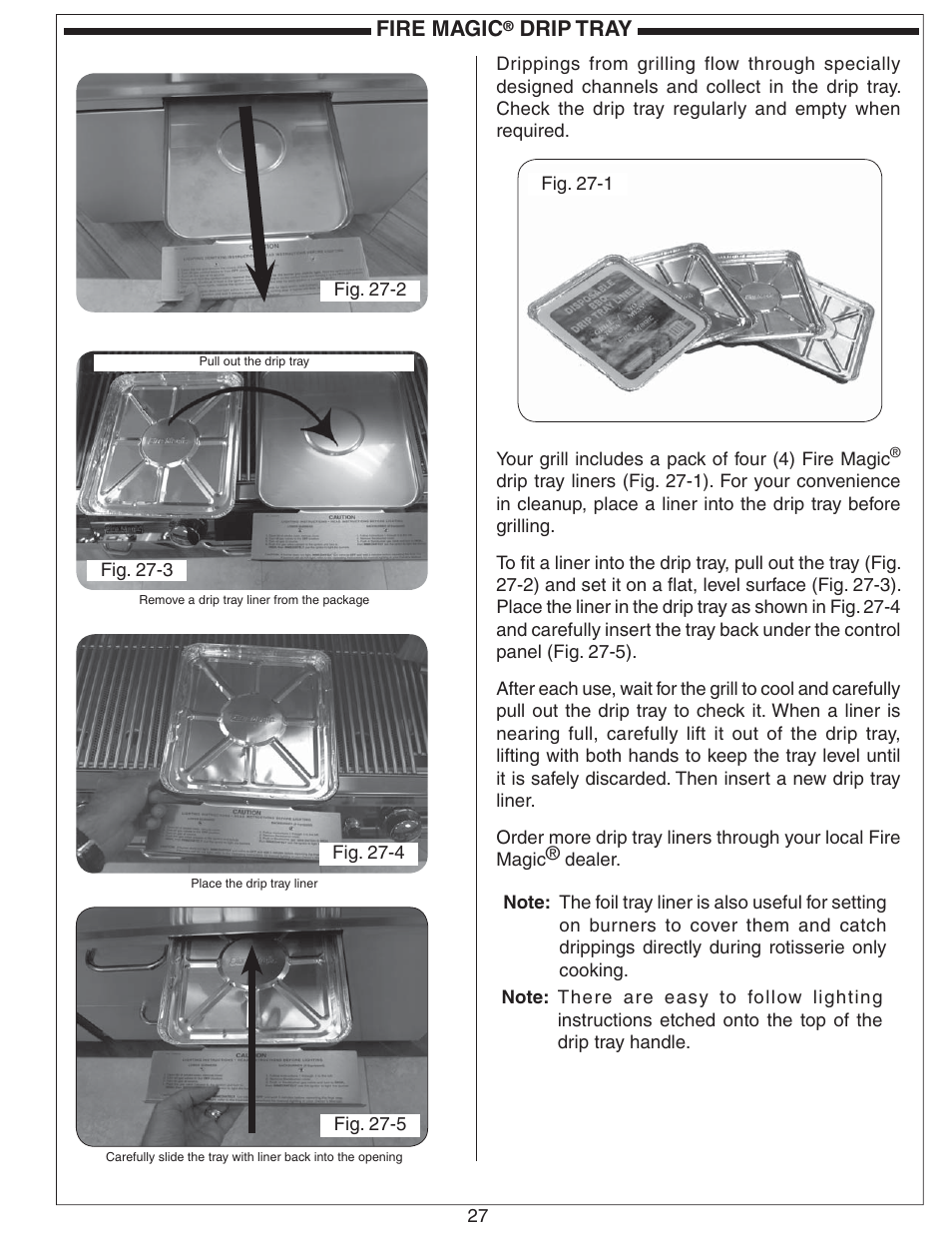 Fire magic, Drip tray | Fire Magic ECHELON E660 User Manual | Page 27 / 38