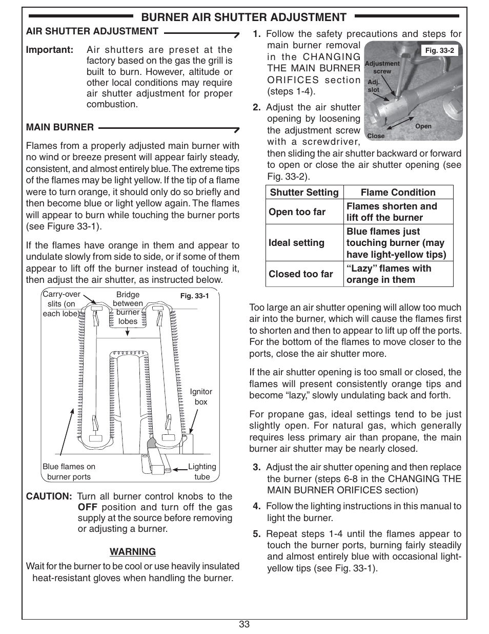 Burner air shutter adjustment | Fire Magic ECHELON E660 User Manual | Page 33 / 38