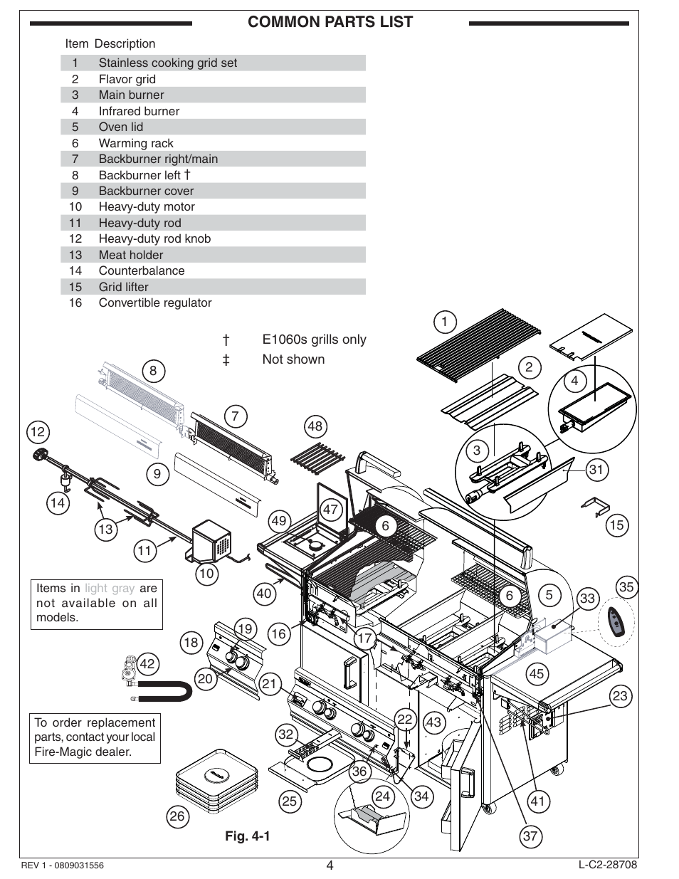 Common parts list | Fire Magic ECHELON E660 User Manual | Page 4 / 38