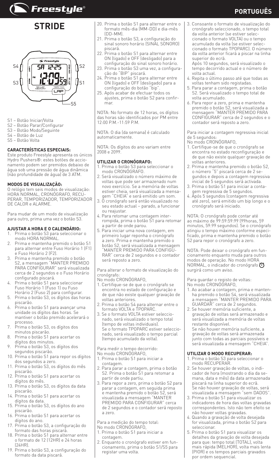 Stride, Português | Freestyle Stride User Manual | Page 11 / 14